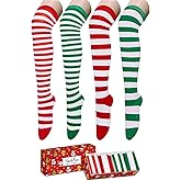 Christmas Thigh High Socks - Halloween Striped Knee High Socks for Women & Teen Girls 4 Pack