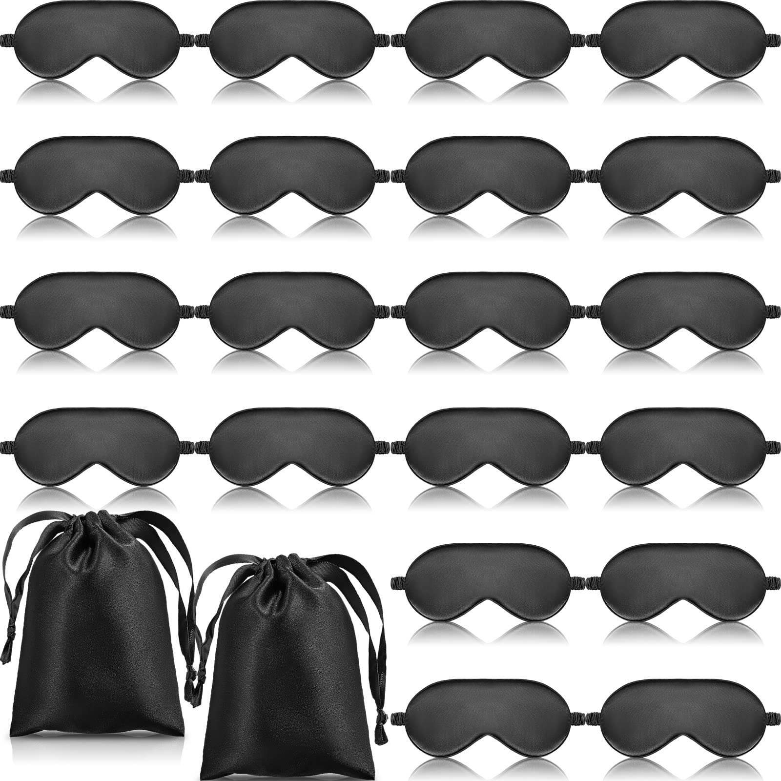 Photo 1 of 20 Pieces Silk Sleep Eye Mask with Elastic Strap Soft Sleeping Mask Eye Cover Satin Blindfold for Women Men Kids Sleeping Travel Eye Shades Including 2 Pieces of Black Bags(Black)