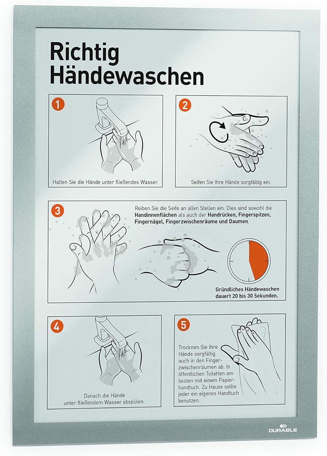 Durable DURAFRAME Self-Adhesive Magnetic Frame | A4 Format In Dark Silver | Pack of 1 Frames | Document Frame for Professional Internal Signage