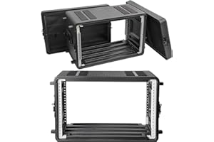 ROOMEDAL Rack Case, 6U Rack Case Shallow 12"" Depth, 19"" Rackmount Flight Cases, Durable HDPE Watertight Dust-Proof 6U Shock Mount Racks with Microphone Compartments (6U), Black