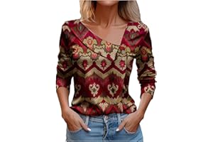 Attine Spring Going Out Tops for Women 2024 Cute Print T Shirts Long Sleeve V Neck Blouse Asymmetric Lapel Button Tees Shirts