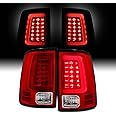 AKKON - For [C-Shape LED Light Lube] 2009-2018 Dodge Ram Pickup Truck (DS/DJ/D2) v2 Red Clear Tail Lights Rear Brake Lamps Left+Right