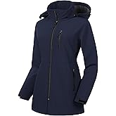 CREATMO US Women's Plus Size Long Softshell Jacket Waterproof Fleece Lined Rain Jacket Lightweight Windbreaker With Hood