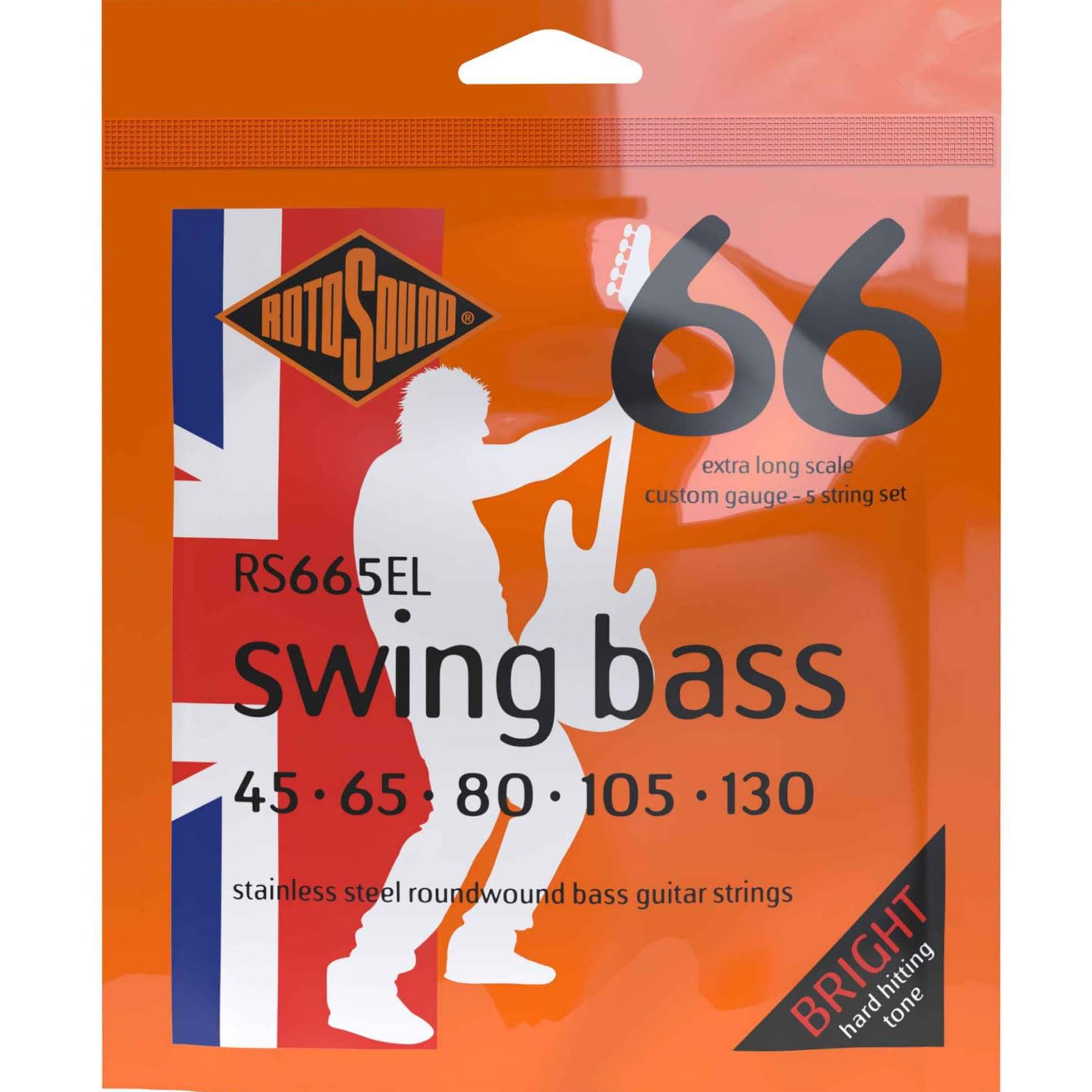 Rotosound Strings for Electric Bass SWING 66 STAINLESS SETS 5-string RS665EL EX-LONG SCALE Stainless Custom 45-130