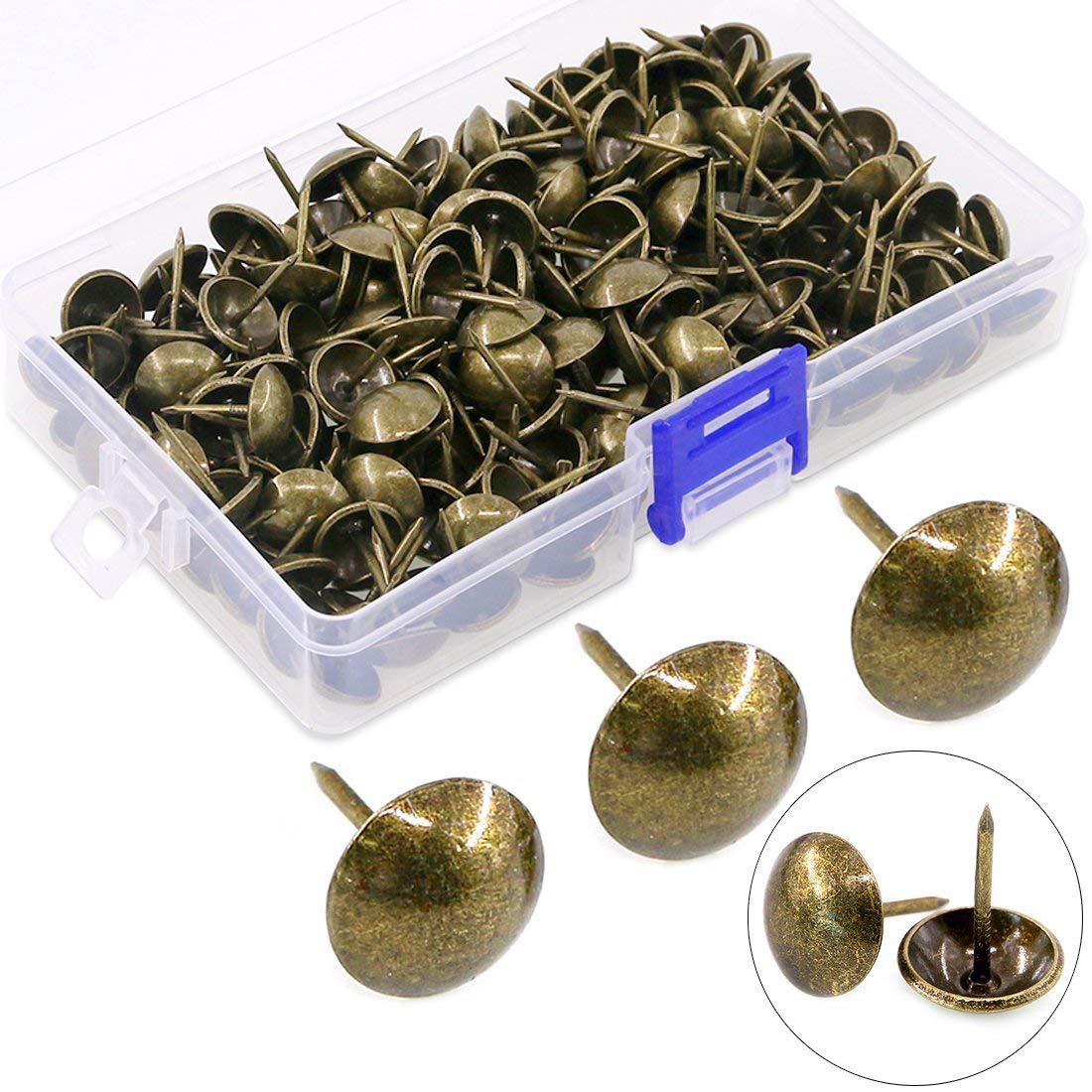 Hilitchi 200-Pieces 9/16'' (14mm) Antique Upholstery Nails Tacks Furniture Tacks Upholstery Tacks Thumb Tack Push Pins Assortment Kit (Bronze)