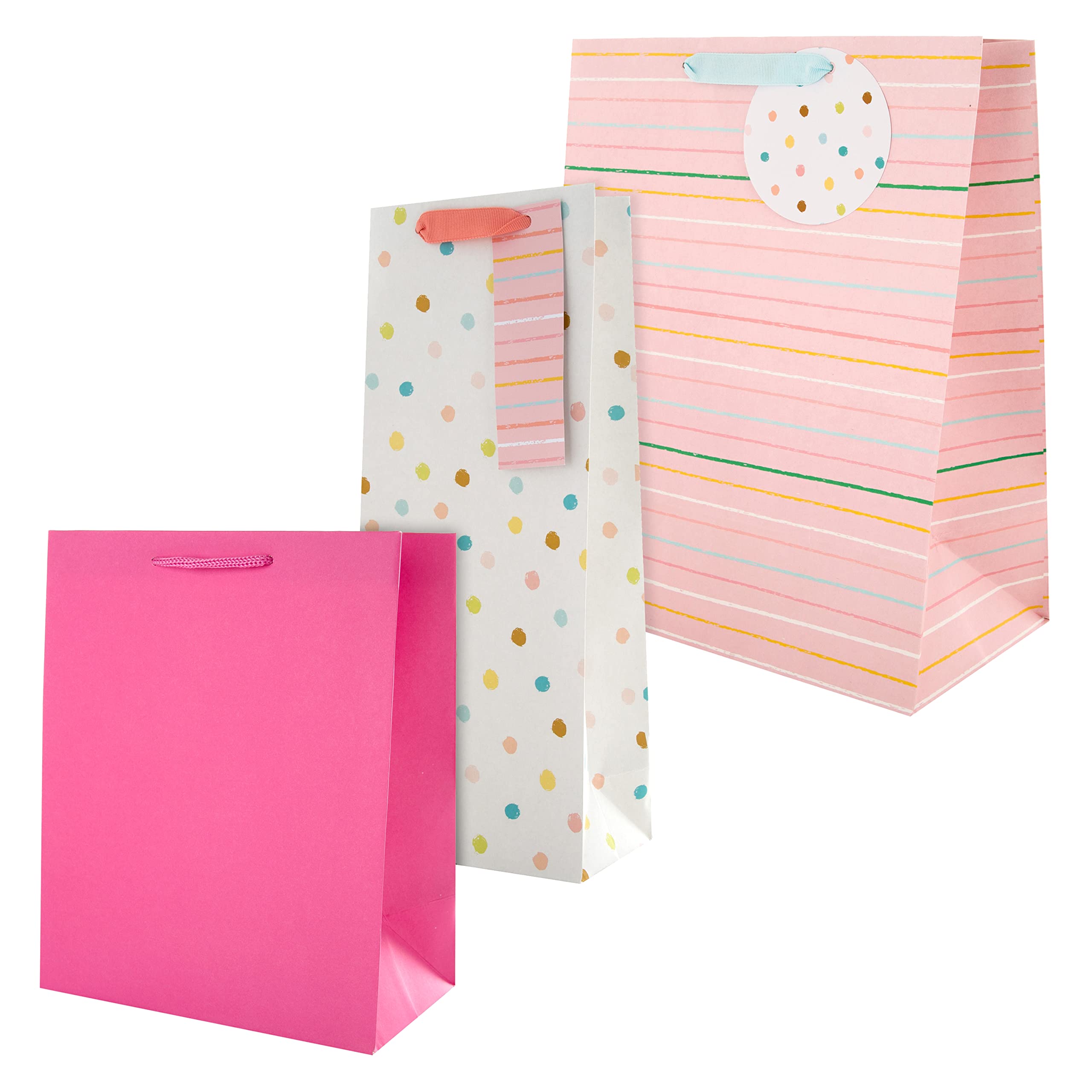Hallmark Gift Bags, Pack of 3 in Medium, Large and Bottle sizes, 3 Contemporary Pink Designs, Birthday, Anniversary, Mothers Day