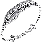 Silver Feather Bracelet Vintage Adjustable Cuff Bracelet Pull-Out Style Bangles Bracelet Vintage Bracelet for Women Men