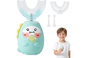 Kids U Shaped Electric Toothbrush with 4 Brush Heads, Sonic Toothbrush Kids with 3 Modes, Cartoon Lollipop 360-Degree Cleanin