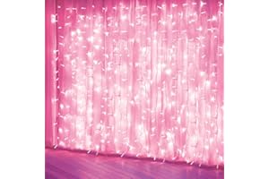 amadecohome Curtain Lights, Pink Room Decor 8 Modes LED String Lights for Garden, Teen Girls' Room, Party, Window, Wall and Valentines Day Decor