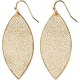 Boho Leaf Dangle Earrings for Women - Gold or Silver Tone Dangly Filigree Earrings - Lightweight Statement Earrings