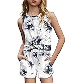 Arshiner Girls 2 Piece Outfits Summer Clothes Twist Front Tank Top and Active Short with Pockets Kids Clothing Sets