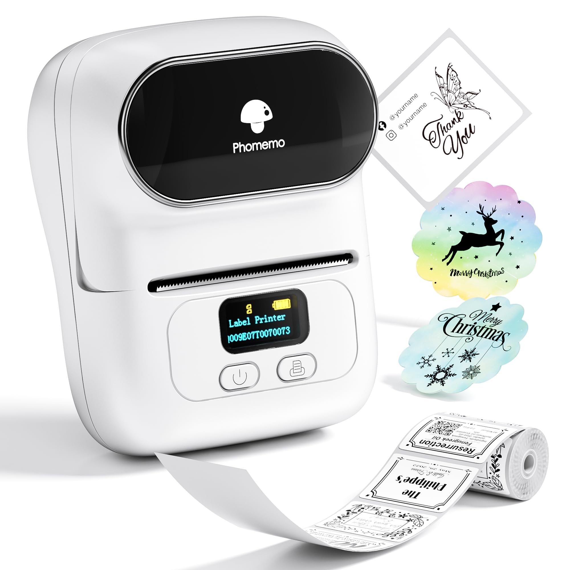 Phomemo Label Maker M110 Mini Bluetooth Barcode Label Printer, Small Portable Thermal Label Maker Machine for Clothing, Supermarket, Retail, Business, Compatible with Phone and Tablet, White โ image 1