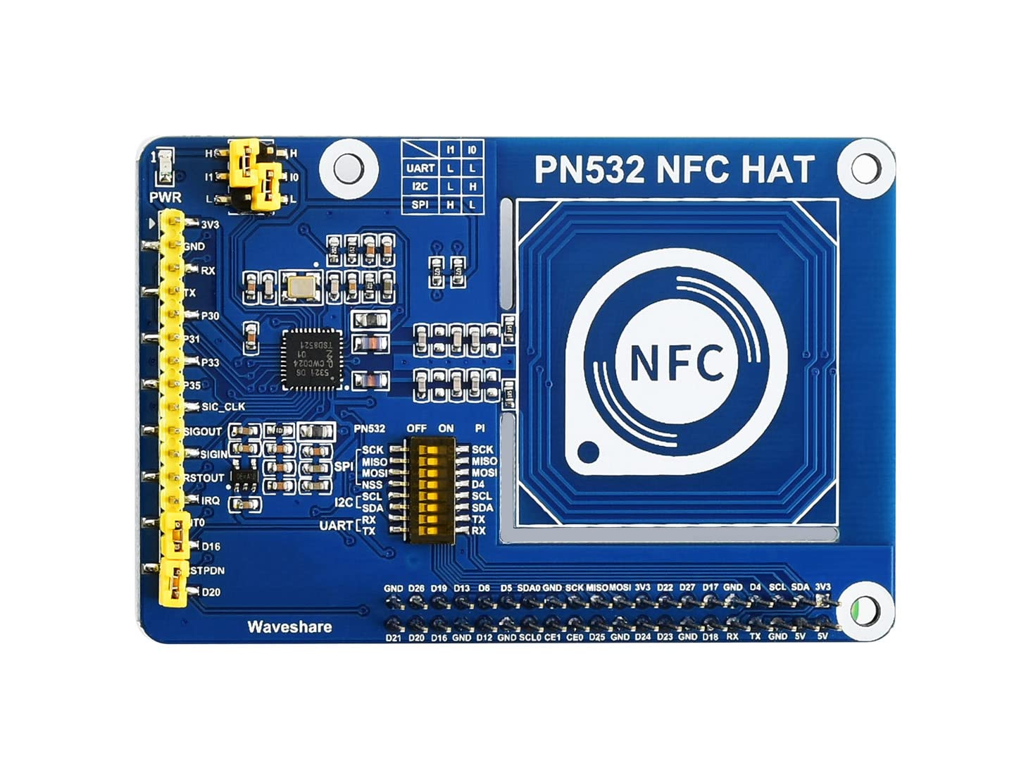Waveshare PN532 NFC HAT for Raspberry Pi Near Field Communication Support I2C / SPI/UART Interfaces Wireless Technology Used in Access Control System Smart Tickets Meal Card