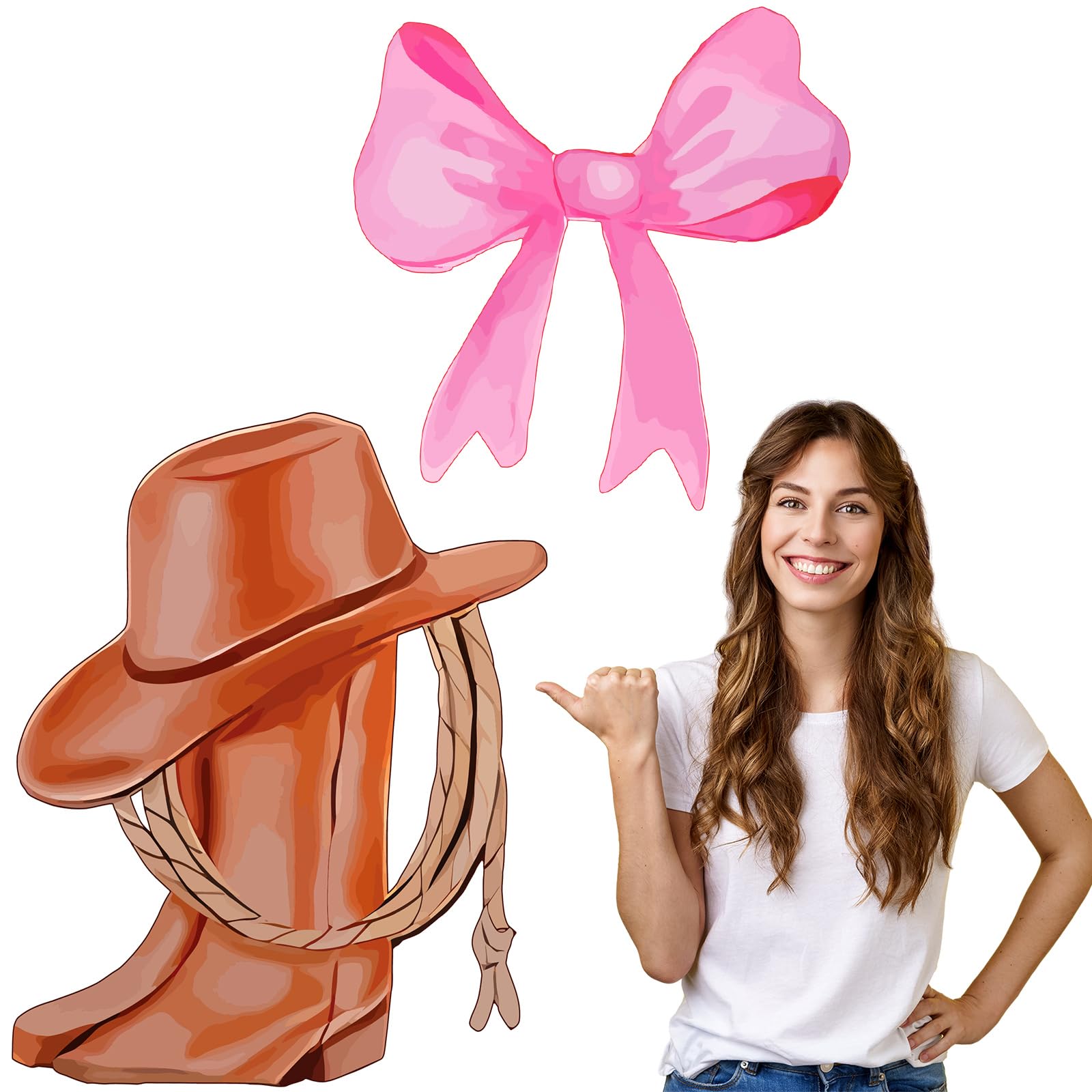 Photo 1 of Faccito 2 Pcs 2ft Boots or Bows Gender Reveal Decorations Cardboard Stand up Sign Photography Backdrop Cutout for Western Party Gender Reveal Party Supplies