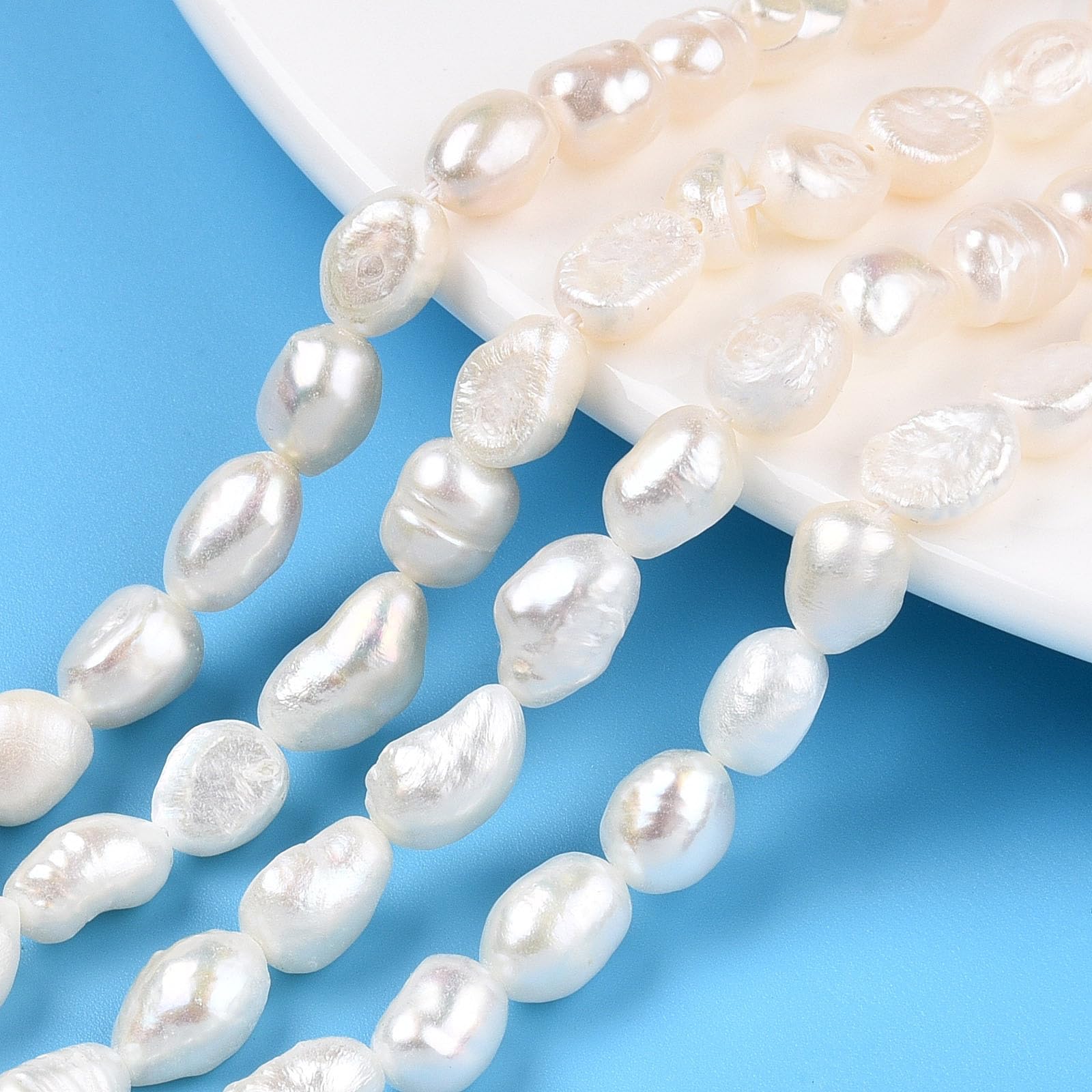 Beadthoven 2Strands Natural Cultured Freshwater Pearl Beads Seashell Color Rice Baroque Pearls Keshi Pearl Beads for Craft Jewelry Making, Hole: 0.7mm — image 1