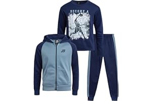 Pro Athlete Boys Tracksuit Set - 3 Piece Long Sleeve Tee Fleece Zip Up Hoodie Sweatshirt and Sweatpants for Boys (Size: 8-16)