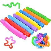 Pop Tubes Sensory Toys, ​Fine Motor Skills Toddler Fidget Toys, 8 Pack Mini Tubes Fidget Sensory Stretch Tubes, Pipe Sensory 