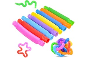 Pop Tubes Sensory Toys, ​Fine Motor Skills Toddler Fidget Toys, 8 Pack Mini Tubes Fidget Sensory Stretch Tubes, Pipe Sensory 