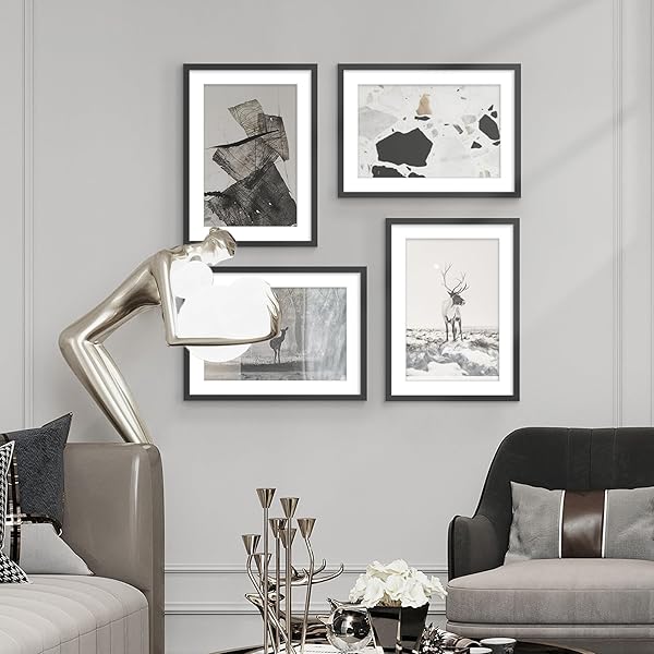 PEALSN 20X28 PICTURE FRAME SET OF 2, DISPLAY PICTURES 16 X 24 WITH MAT OR 20 X 28 WITHOUT MAT FOR WALL MOUNTING DISPLAY, POSTER FRAMES, BLACK
