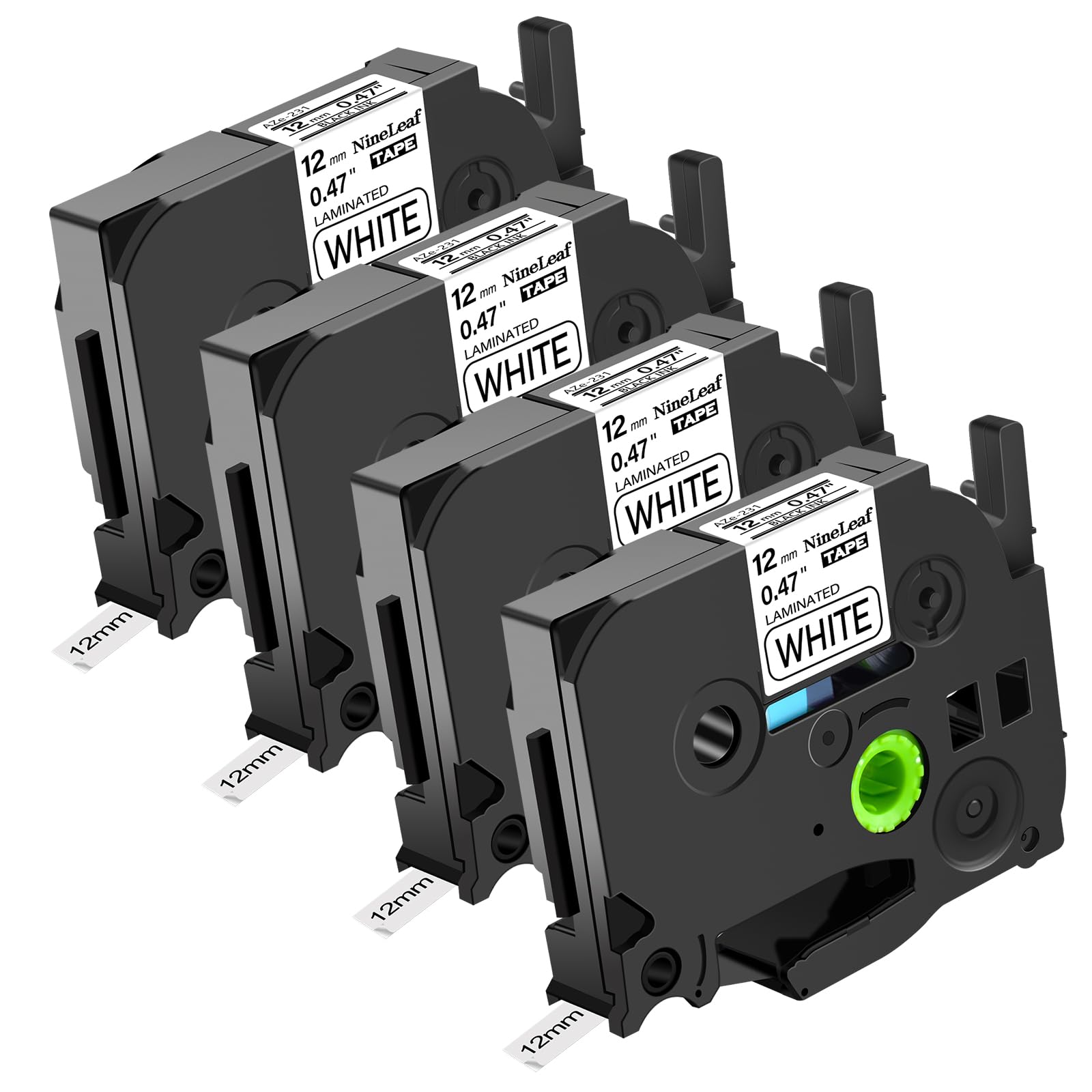 NineLeaf 4 X Compatible for Brother P-Touch Label Tape 12mm 0.47 Laminated TZe-231 TZ-231 TZe231 Black on White Tze Tape 12mm Brother Label Printer PT-1000 H110 H108 H200 E110 H105 Label Maker