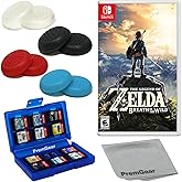 The Legend of Zelda: Breath of the Wild for Nintendo Switch (US Version), with PremGear Thumb Grips (8 pack - Black, Blue, Red & Clear), 24 Slot Game Card Holder & Cleaning Cloth
