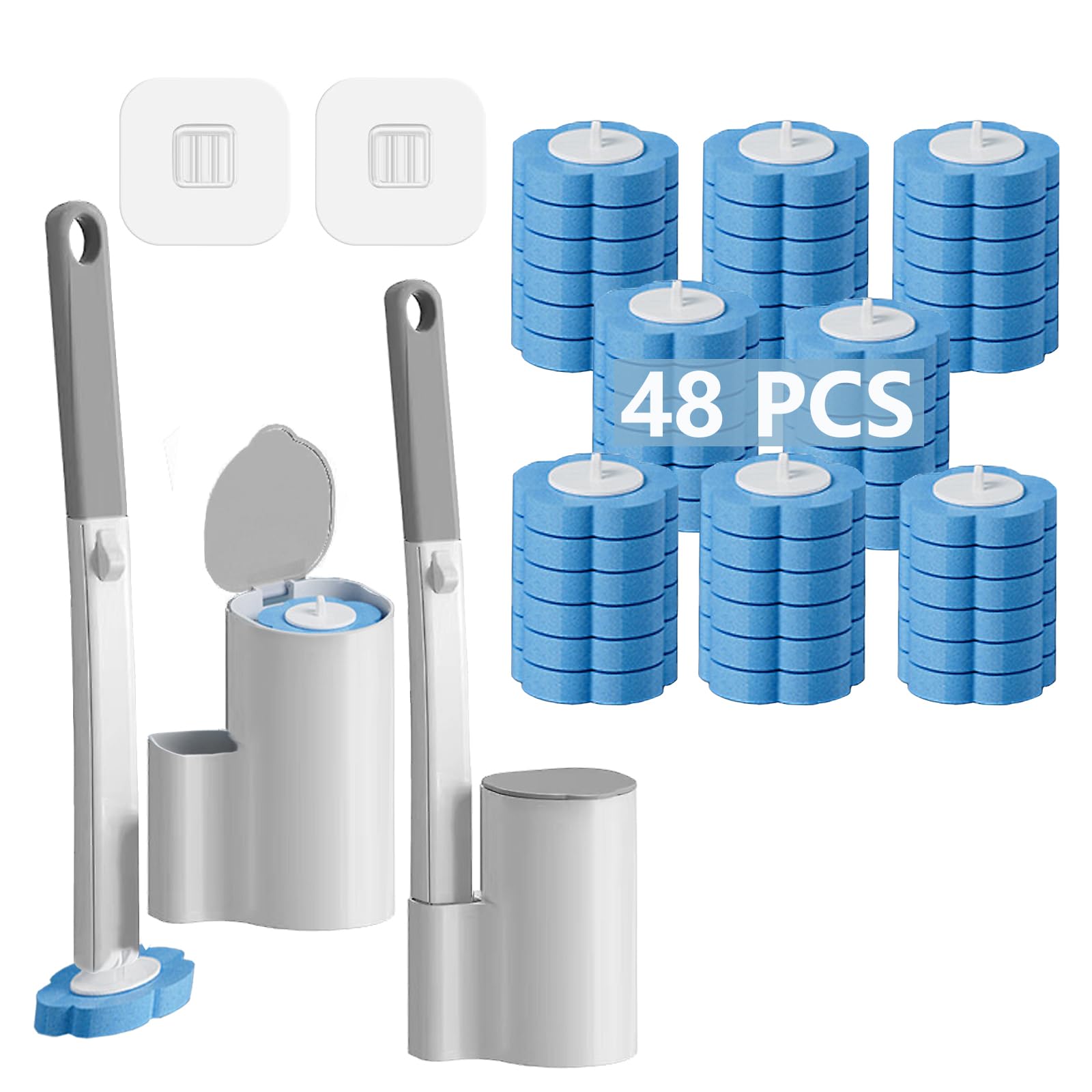 Ucaimao Disposable Toilet Brush 2 Pack, Toilet Brush and Holder Set with 48 Cleaner Refills and Extended Handle for Toilet Bowl Cleaners,Bathroom Cleaning,Sink,Bathtub,Floor - Blue (Ocean Fresh Scent)