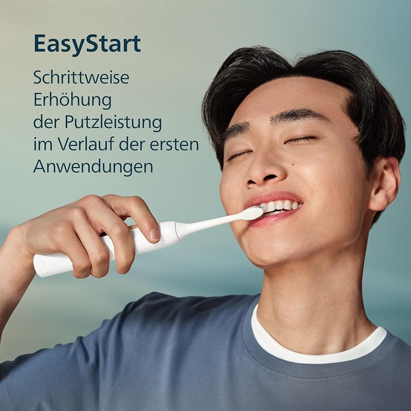 Sonicare Series 3100 Elektrische Zahnbürste – Schallzahnbürste mit Drucksensor, 3 Intensitäten, EasyStart, SmarTimer, 14 Tage Laufzeit, Reiseetui, Weiß, 2er-Pack, HX4072/41, [Neu]