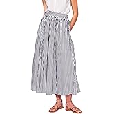 CHARTOU Women Casual Stripe Skirt Back Elastic Waist Long Flowy A Line Skirt with Pockets