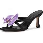 GPXGPX Women's Flower Kitten Heels Slide Sandals Comfortable Slip On Open Toe Summer Weddings Parties Beach Floral Heels Sandals