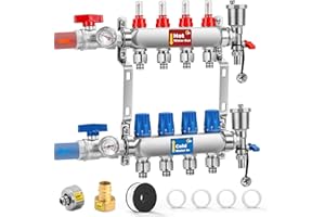 Moonshan 4-Branch Radiant Heating PEX Manifold Kit for Hydronic Radiant Floor Heating Stainless Steel Manifold Kit for PEX Tubing (1/2’’ and 3/4’’ adapters included)