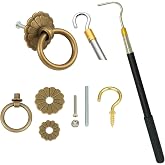 Attic Ladder Pull Down System Kit with Retractable Extension Pole (15-64 Inch), Vintage Copper Pulls Handles&amp; Durable Hardware, Cordless Replacement for Attic Stairs Accessories, Easy Install Tool Set
