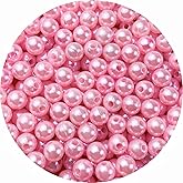 YHYPOCI 300pcs Pearl Beads for Crafts 8mm Resin Pearl for Jewelry Making Round Loose Pearls Beads with Hole for Necklaces Bracelets Earrings Making Jewelry Decoration (Pink)