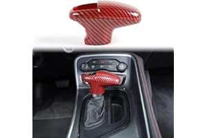 Voodonala for Challenger Charger ABS Gear Shift Shifter Knobs Cover Trim for 2015-2024+ Dodge Challenger Charger Interior Accessories 2018-2024+ Durango ABS Red/Black Fiber 3pcs