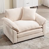 Linyuanwai Modern Oversized Chair, Comfy Chenille Accent Chair Large Upholstered Armchair with Extra Thick and Deep Seat Lounge Chair for Living Room,Bedroom,Apartment, Beige