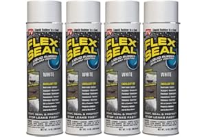Flex Seal, 14 oz, 4-Pack, White, Stop Leaks Instantly, Waterproof Rubber Spray On Sealant Coating, Perfect for Gutters, Wood, RV, Campers, Roof Repair, Skylights, Windows, and More