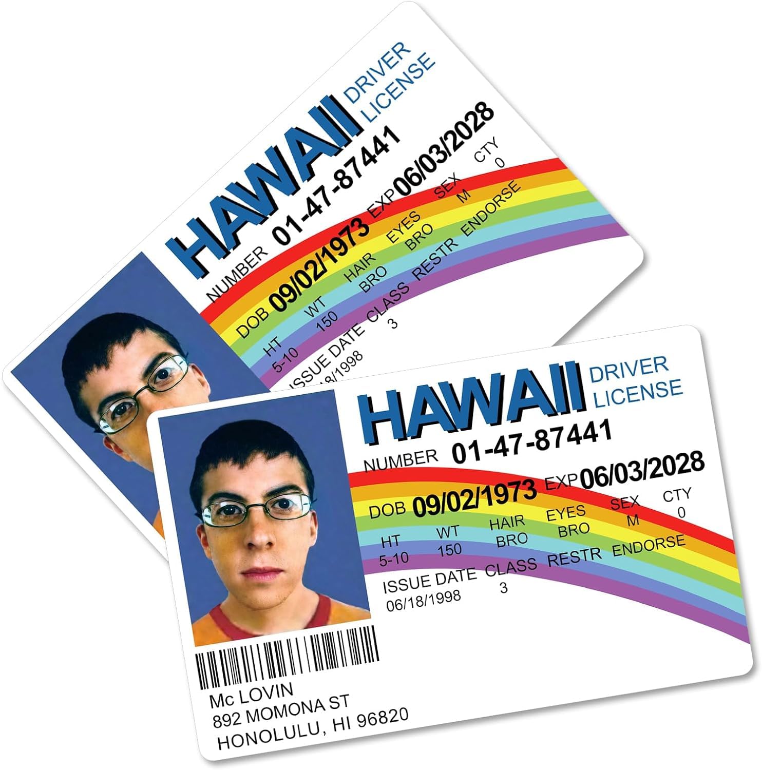 Mayoii 2Pack McLovin Fake ID Cards, Funny McLovin Fake Driver's License, Superbad Fake Joke, Gag Gift, Prank, Costume Props(3.34×2.12×0.03in)
