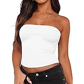 Tankaneo Womens Strapless Tube Tops Cropped Y2K Going Out Fitted Tank Tops Summer Trendy Layered Bandeau Shirts