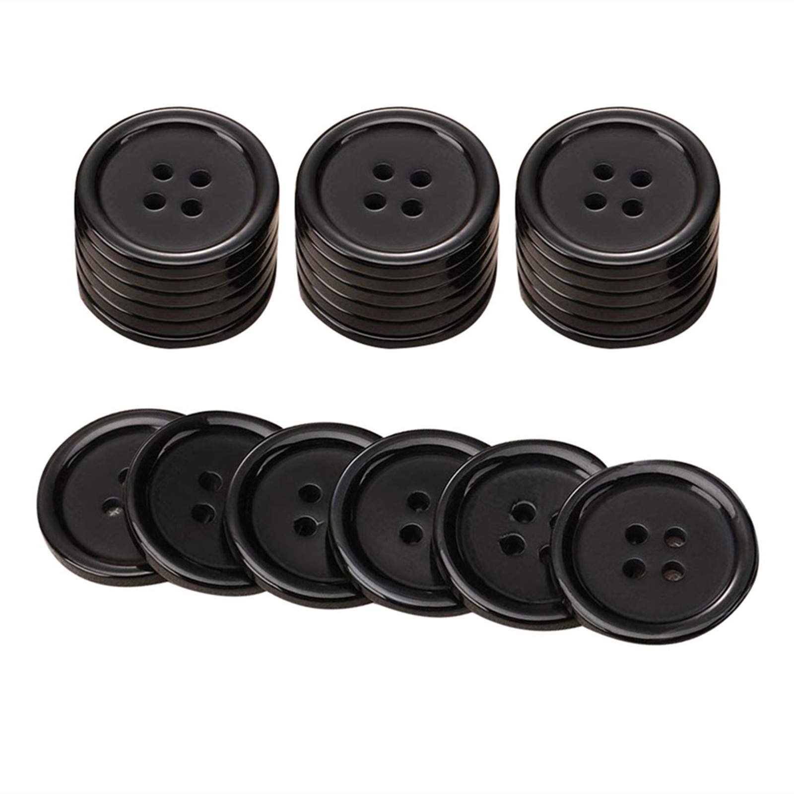 Packet of 20 x Black Resin 20mm Round Buttons 4 Hole (Black-20mm-20Pcs)