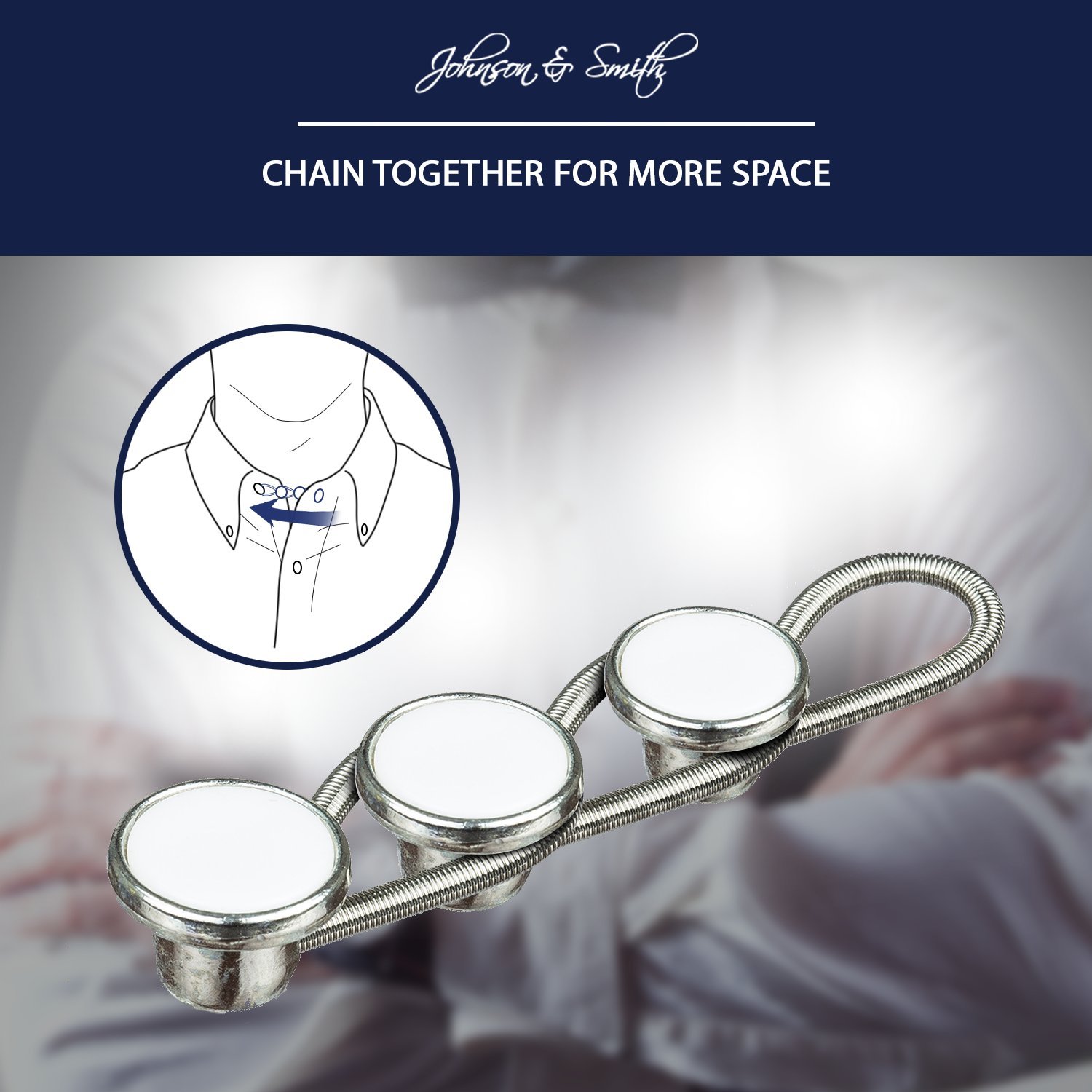 Johnson & Smith White Metal Collar Extenders Stretch Neck Extender for 1/2 Size Expansion of Men Dress Shirts, 5 +1 Pack, 3/8