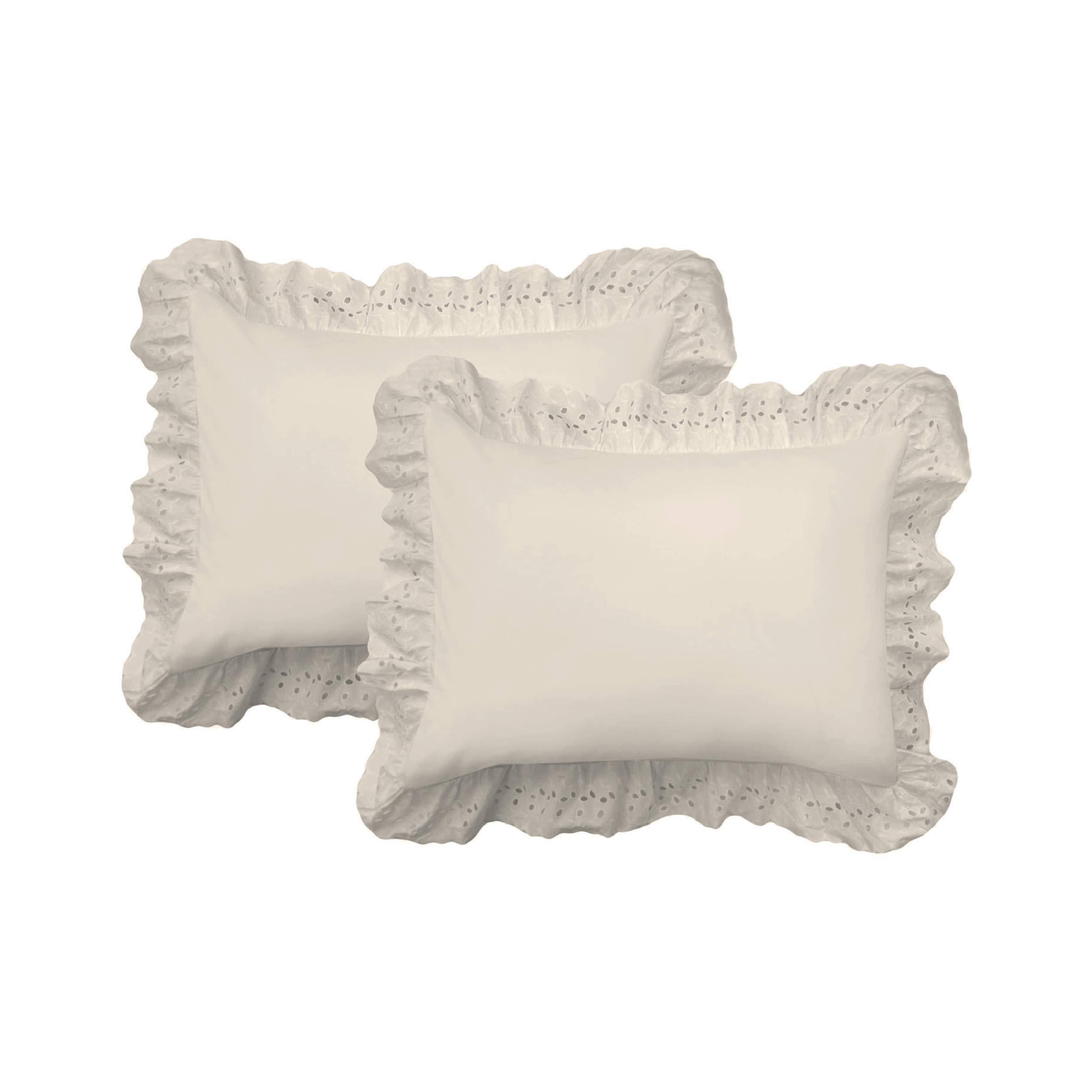 Photo 1 of FRESH IDEAS Ruffled Bed Pillow Shams with Embroidered Eyelet Detail, King, Ivory, 2-Pack