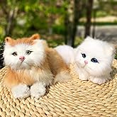 Pack of 2 Realistic Furry Baby Cats Figurines Simulation Kittens/Synthetic Fur Pet Stuffed House Animal Replica/Photo Props/Collectible Gift (Orange+White)