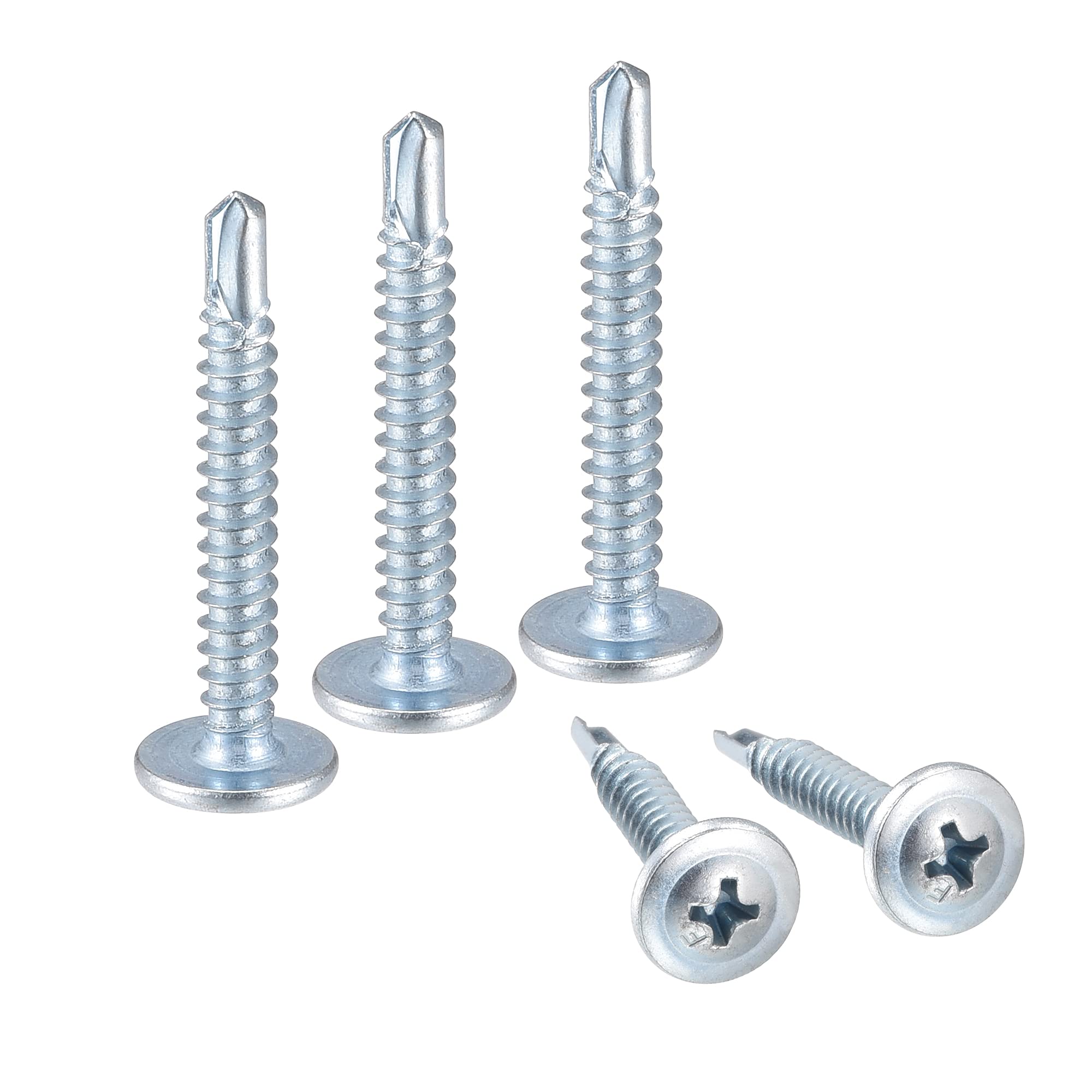 sourcing map Phillips Head Self Tapping Screws, #8 x 1-1/4" Carbon Steel Self Drilling Sheet Metal Screw Silver Tone 50pcs