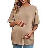 Tankaneo Womens Maternity T Shirts Oversized Short Sleeve Tunic Tops Casual Summer Loose Fit Crewneck Pregnancy Clothes