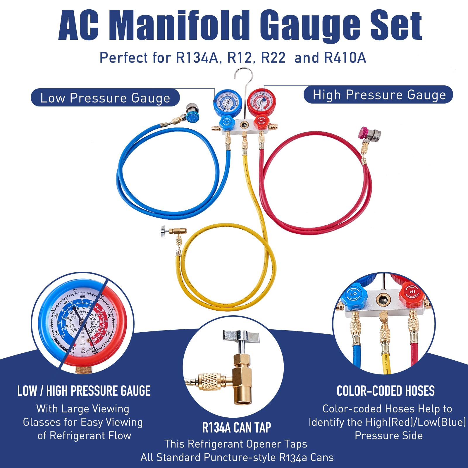 BACOENG 3.5CFM 1/4HP Single Stage HVAC Vacuum Pump And R134a Manifold