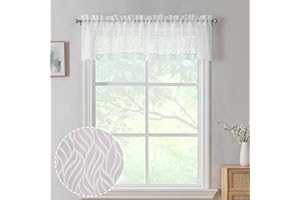 Chyhomenyc Marilyn 2PCS White Sheer Valances for Windows 14 Inches Long, Light Filtering Soft Clip Jacquard Textured 3D Leaf Curtains for Bathroom Bedroom Basement Small Windows, 38Wx14L Inches