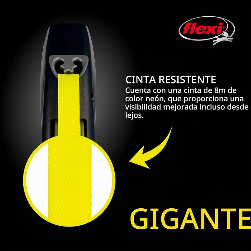 USA - Correa retráctil Gigante de neón para Perro (Cinta), ergonómica, Duradera y sin enredos, para Perros de hasta 50 kg, 7 Metros, Grande, Color Negro