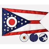 Double Sided Ohio State Flag 3x5 Outdoor The Longest Lasting OH Flags Heavy Duty 210D Nylon, Sewn Stripes, Embroidered Star, Stronger Brass Grommets,4 Stitched Hemming, Perfect for Outside