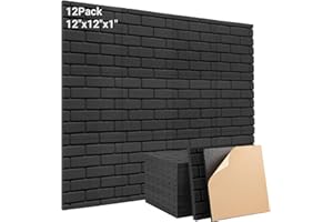 Kuchoow Sound Proof Foam Panels for Walls, Brick Self-adhesive Acoustic Foam, 12 Pack High Density Soundproof Wall Panels Noise Absorption and Echo Reduction for Home Studio 1" X 12" X 12"