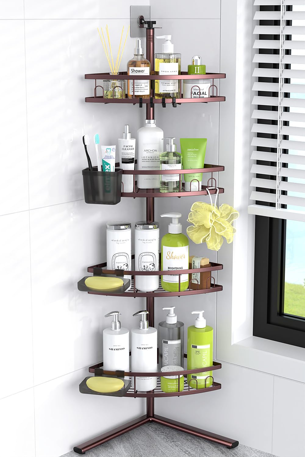 Aitatty Floor Standing Corner Shower Caddy: 4-tier Rustproof Freestanding Shower Organizer Shelf Rack for Inside Shower - No Drilling Bathroom Shelves Stand Black