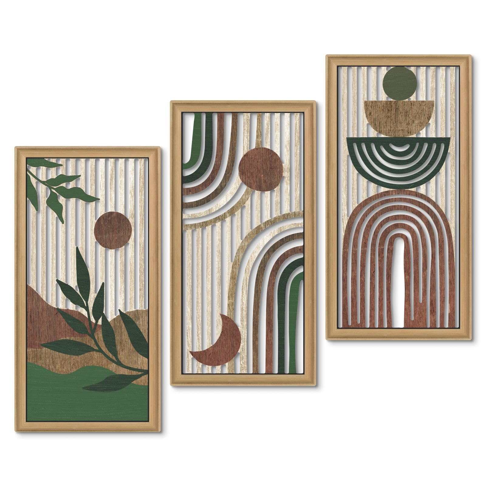 Photo 1 of Putuo Decor Boho Wall Art Set of 3 Modern Minimalist Wooden Wall Decor Abstract Earth Tone Room Decorations Mid Century Artwork for Living Room Bedroom Office in Earthwood Canyon 16.5 x 8.6 Inch